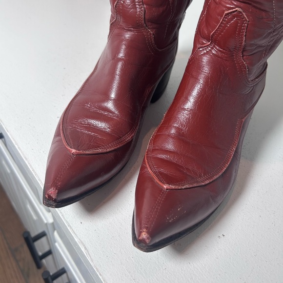 Vintage Tony Lama Gold Label Red Leather Western Boots Women 6.5 Classic Cowboy - Picture 4 of 8